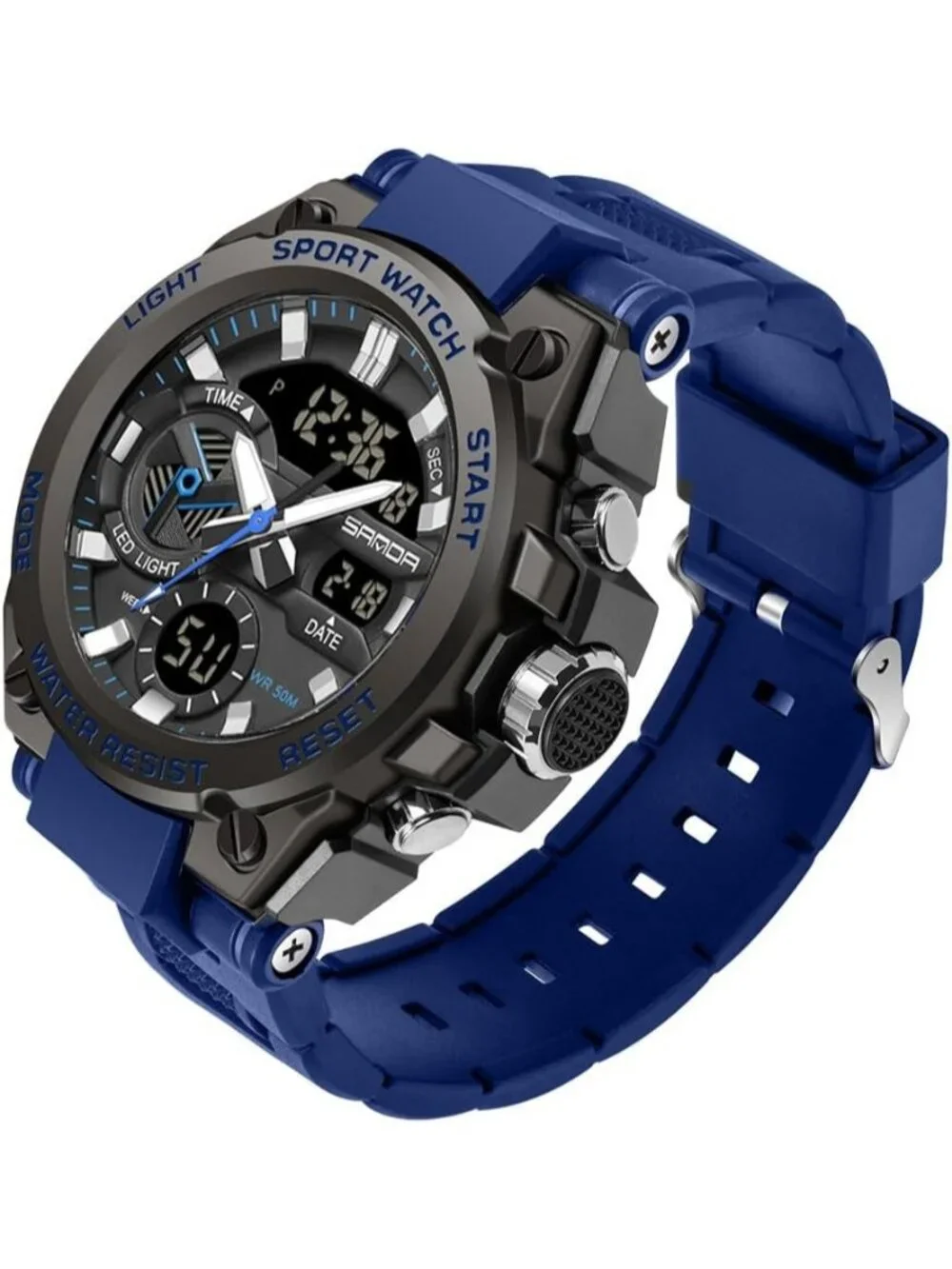 Men's Blue Analog Quartz Sports Outdoor Waterproof Military LED Digital Watch